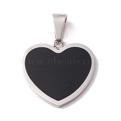 304 Stainless Steel Pendants, with Black PVC Cabochon, Heart, Stainless Steel Color, 24.5x25x2mm, Hole: 9.5x4.5mm(STAS-P302-03P)