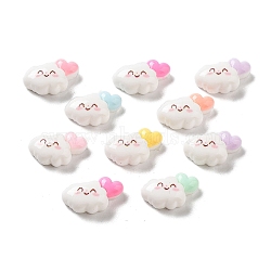 Opaque Resin Decoden Cabochons, Smiling Cloud with Heart, Mixed Color, 10x14x5.5mm(RESI-K035-01)
