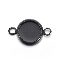 Stainless Steel Cabochon Connector Settings, Plain Edge Bezel Cups, Flat Round, Electrophoresis Black, Tray: 8mm, 10x16x1.5mm, Hole: 1.8mm(X-STAS-L211-04A-B)