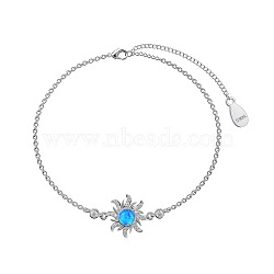 Rhodium Plated 925 Sterling Silver Sun Link Bracelets, with Synthetic Opal, with S925 Stamp, Real Platinum Plated, 5-7/8 inch(15cm)(BJEW-P312-01P)