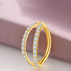 316 Surgical Stainless Steel Micro Pave Clear Cubic Zirconia 2 Line Hoop Cartilage Earrings, Golden, 6mm, Pin: 1.2mm(WGDA01E-04)