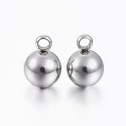 201 Stainless Steel Round Ball Charms, Stainless Steel Color, 11x8mm, Hole: 2mm(STAS-H376-34)