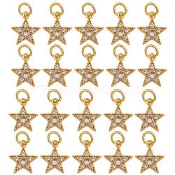 20Pcs Brass Micro Pave Cubic Zirconia Charms, with Jump Ring, Long-Lasting Plated, Star, Clear, Real 18K Gold Plated, 12x10x2mm, Hole: 3mm(ZIRC-SZ0001-93)