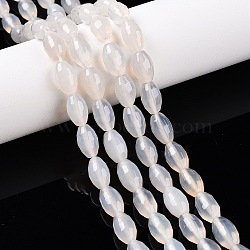 Natural White Agate Beads Strands, Faceted, Oval, Linen, 10.5~12x7.5~8mm, Hole: 1mm, about 32pcs/strand, 14.57~15.2''(37~38cm)(G-T138-180A)