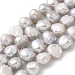 Dyed Natural Cultured Freshwater Pearl Beads Strands, Two Sides Polished, Light Grey, 10~11mm, Hole: 0.5mm, about 19pcs/strand, 6.89''(17.5cm)(PEAR-A006-11E)