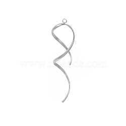 304 Stainless Steel Big Pendants, Silk Ribbon Shape Charm, Stainless Steel Color, 60x19mm(PW-WG41EE2-01)