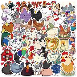 50Pcs Chicken Paper Self-Adhesive Picture Stickers, for Water Bottles, Laptop, Luggage, Cup, Computer, Mobile Phone, Skateboard, Guitar Stickers Decor, Mixed Color, 51~60x43~62x0.3mm(AJEW-S086-07)