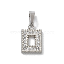 Ion Plating(IP) 304 Stainless Steel Micro Pave Cubic Zirconia Pendants, Polishing Charms, Rectangle, 11.5x7.5x1.8mm, Hole: 4x2.5mm(STAS-Z107-06P-04)