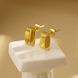 Vintage Stainless Steel Brick Stud Earrings for Women's Daily Wear, Golden, 12.63x7.47mm(NX6442)