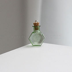 Miniature Hexagon Glass Bottles, with Cork Stoppers, Empty Wishing Bottles, for Dollhouse Accessories, Jewelry Making, Lime Green, 20x25mm(MIMO-PW0001-040G)