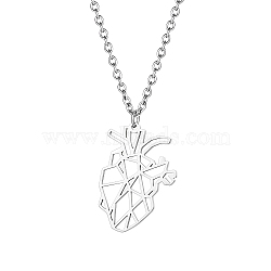 Stainless Steel Pendant Necklaces, Origami Heart, Stainless Steel Color, 17.72 inch(45cm)(IO1415-1)