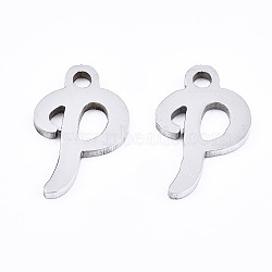 201 Stainless Steel Charms, Laser Cut, Alphabet, Stainless Steel Color, Letter.P, 12.5x8x1mm, Hole: 1.4mm(X-STAS-T044-217P-P)