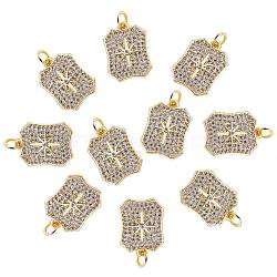 10Pcs Rack Plating Brass Micro Pave Clear Cubic Zirconia Pendants, with Jump Rings, Long-Lasting Plated, Cadmium Free & Lead Free, Rectangle & Star, Real 18K Gold Plated, 17x12.5x2.5mm, Hole: 3.2mm(ZIRC-SZ0004-08)