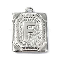 Anti-Tarnish 304 Stainless Steel Pendants, Rectangle with Letter Charm, Letter F, 24.5x18x3mm, Hole: 1.8mm(STAS-U033-01P-F)