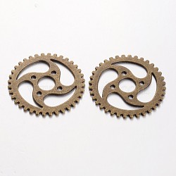 Tibetan Style Alloy Gear Wheel Cabochons, Cadmium Free & Nickel Free & Lead Free, Antique Bronze, 39x1mm, Hole: 9mm(TIBEP-5396-AB-FF)