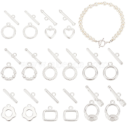 8 Styles Brass Toggle Clasps, Cadmium Free & Lead Free, Long-Lasting Plated, 925 Sterling Silver Plated, 10.5~13.5x8.5~11x1~3mm, Bar: 4~4.5x13.5~17x1~3mm, Hole: 1~1.2mm, 2sets/style(KK-PH0010-65)