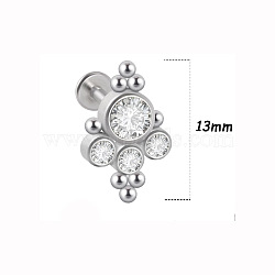 316L Surgical Stainless Steel & G23 Titanium & Crystal Rhinestone Flat Round Cartilage Earrings, Threadless Labrets, Stainless Steel Color, 6mm, Pin: 1.2mm, Pendant: 13mm(WGA7630-47)