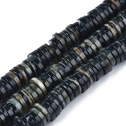 Natural Freshwater Shell Beads Strands, Dyed, Heishi Beads, Flat Round/Disc, Prussian Blue, 8x1~2.5mm, Hole: 0.8mm, about 196~210pcs/strand, 15.16 inch~15.43 inch(38.5cm~39.2cm)(BSHE-I016A-01A)