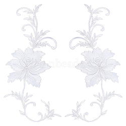 Peony Polyester Embroidery Ornament Accessories, Applique Patch, Sewing Craft Decoration for Chinese Style Cheongsam, White, 460x155x1mm(PATC-WH0008-04C)