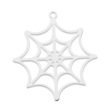201 Stainless Steel Pendants, Laser Cut, Spider Web, Stainless Steel Color, 32x30x1mm, Hole: 1.6mm