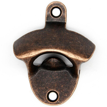 Zinc Alloy Bottle Opener, with 2Pcs Screws and 2Pcs Plugs, Red Copper, 78x60mm, Hole: 6mm