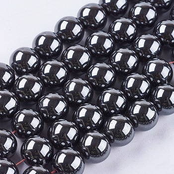 Non-Magnetic Synthetic Hematite Beads Strands, Round, 12mm, Hole: 1.5~2mm, about 34pcs/strand
