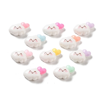 Opaque Resin Decoden Cabochons, Smiling Cloud with Heart, Mixed Color, 10x14x5.5mm