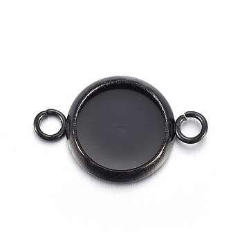 Stainless Steel Cabochon Connector Settings, Plain Edge Bezel Cups, Flat Round, Electrophoresis Black, Tray: 8mm, 10x16x1.5mm, Hole: 1.8mm