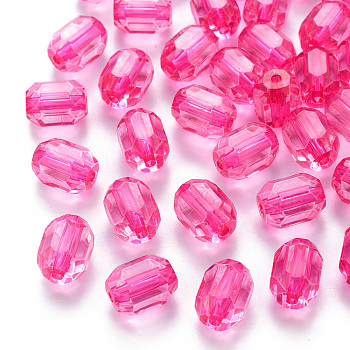 Transparent Acrylic Beads, Oval, Faceted, Hot Pink, 14x10x10mm, Hole: 2mm, about 377pcs/500g