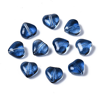 Transparent Spray Painted Glass Beads, Heart, Marine Blue, 7.5x8x4.5mm, Hole: 0.9mm