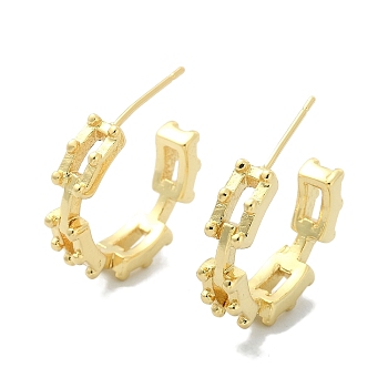 Rack Plating Brass Hollow Rectangle Stud Earrings, Half Hoop Earrings for Women, Lead Free & Cadmium Free, Real 18K Gold Plated, 20.5x5mm