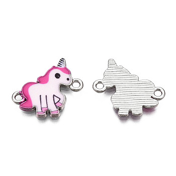 Printed Alloy Links connectors, with Enamel, Unicorn, White, 22x18.5x2mm, Hole: 1.8mm
