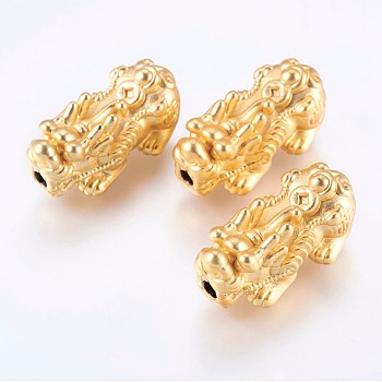 Matted Brass Beads, Real 18K Gold Plated, Dragon, Golden, 30.5x16x13mm, Hole: 3mm
