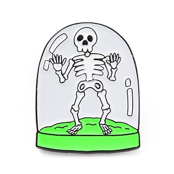 Skeleton in Arch Dome Enamel Pin, Electrophoresis Black Plated Alloy Halloween Badge for Backpack Clothes, Lime, 30x23.5x1.7mm