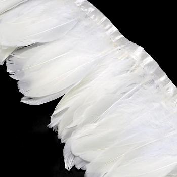 Fashion Goose Feather Cloth Strand Costume Accessories, White, 100~180x38~62mm, about 2m/bag