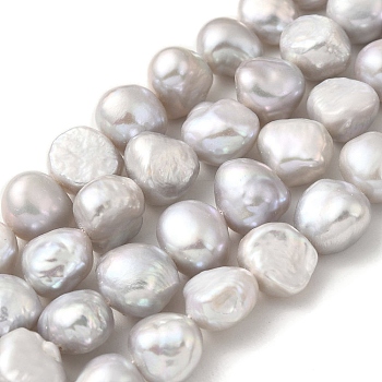 Dyed Natural Cultured Freshwater Pearl Beads Strands, Two Sides Polished, Light Grey, 10~11mm, Hole: 0.5mm, about 19pcs/strand, 6.89''(17.5cm)