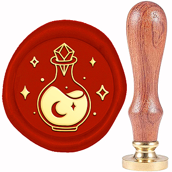 Brass Wax Seal Stamp, with Wood Handle, Golden, for DIY Scrapbooking, Bottle Pattern, 20mm