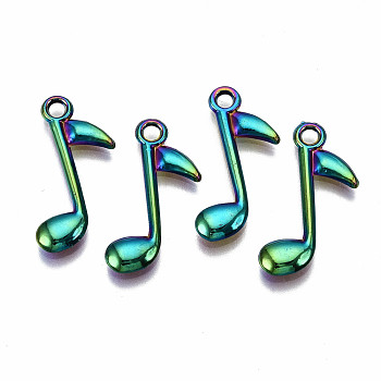 Rainbow Color Alloy Pendants, Cadmium Free & Lead Free, Musical Note, 24x14.5x2mm, Hole: 2mm