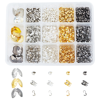 CHGCRAFT Iron & Brass Bead Tips, Iron Crimp Beads, Mixed Color, 1216pcs/box