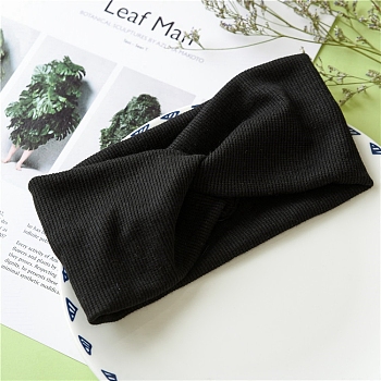 Solid Color Wide Cloth Headbands, Twist Knot Elastic Wrap Hair Accessories for Girls Women, Black, 200mm