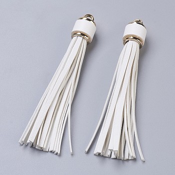 PU Leather Cord Tassel Big Pendants, with Plastic Clasps, White, 110~115x15mm, Hole: 4mm