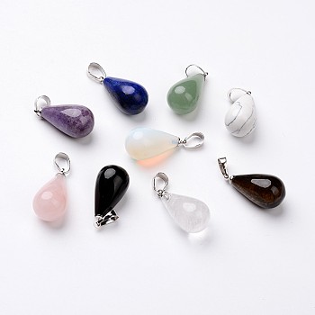 Teardrop Platinum Tone Brass Natural & Synthetic Mixed Stone Pendants, 24~26x13mm, Hole: 5x8mm