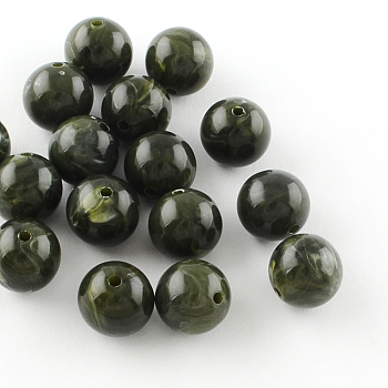 Round Imitation Gemstone Acrylic Beads, Dark Olive Green, 8mm, Hole: 2mm, about 1700pcs/500g