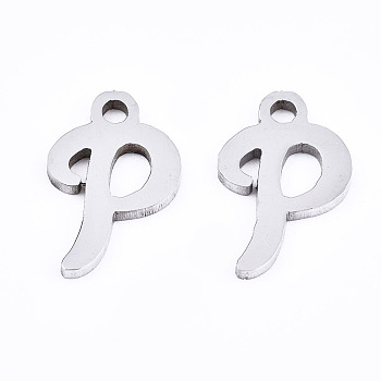 201 Stainless Steel Charms, Laser Cut, Alphabet, Stainless Steel Color, Letter.P, 12.5x8x1mm, Hole: 1.4mm