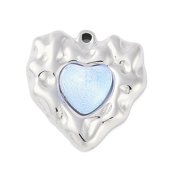 304 Stainless Steel Pendants, with Rhinestone, Heart Charm, Stainless Steel Color, 18.5x18x5mm, Hole: 1.4mm