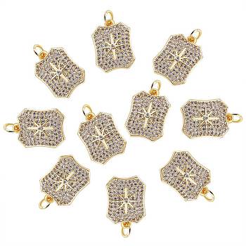 10Pcs Rack Plating Brass Micro Pave Clear Cubic Zirconia Pendants, with Jump Rings, Long-Lasting Plated, Cadmium Free & Lead Free, Rectangle & Star, Real 18K Gold Plated, 17x12.5x2.5mm, Hole: 3.2mm