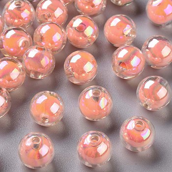 Transparent Acrylic Beads, Bead in Bead, AB Color, Round, Salmon, 11.5x11mm, Hole: 2mm, about 520pcs/500g