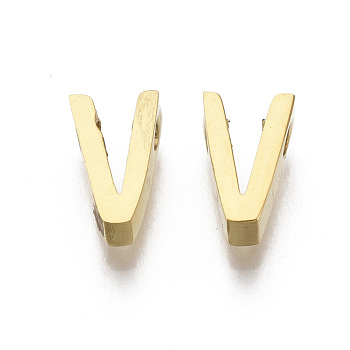201 Stainless Steel Charms, Golden, Letter.V, 8x5x3mm, Hole: 1.6mm