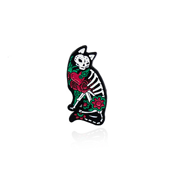 Animal Skeleton Safety Brooch Pin, Alloy Enamel Badge for Suit Shirt Collar, Fox, 35x18mm
