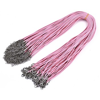 Waxed Cotton Cord Necklace Making, with Alloy Lobster Claw Clasps and Iron End Chains, Platinum, Pearl Pink, 17.12 inch(43.5cm), 1.5mm